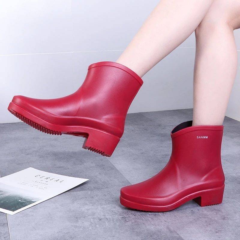 Botas de agua cortas impermeables para mujer, botines Botas de agua y Cubierta de Zapatos Botas de agua cortas impermeables para mujer, botines
