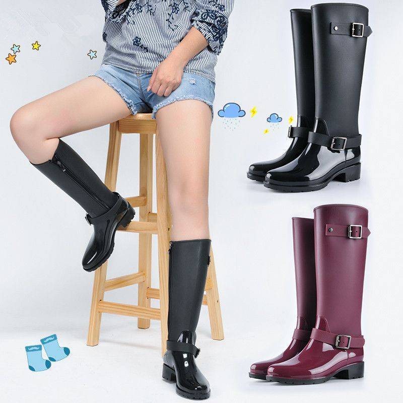 2×1 Botas de moda para mujer, botas altas de goma Botas de agua y Cubierta de Zapatos 2x1 Botas de moda para mujer, botas altas de goma