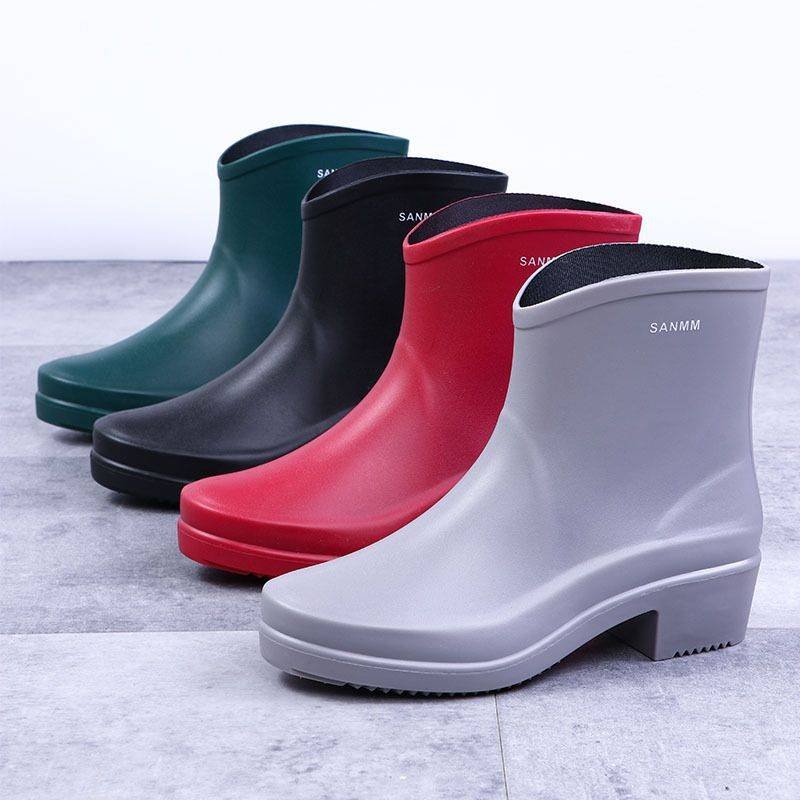 Botas de agua cortas impermeables para mujer, botines Botas de agua y Cubierta de Zapatos Botas de agua cortas impermeables para mujer, botines