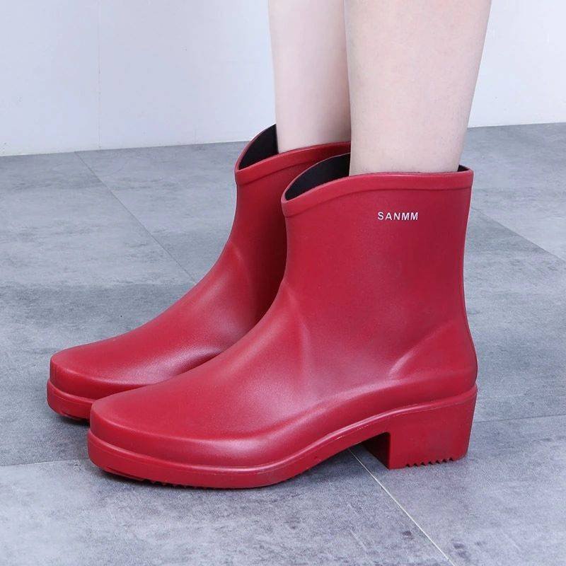 Botas de agua cortas impermeables para mujer, botines Botas de agua y Cubierta de Zapatos Botas de agua cortas impermeables para mujer, botines