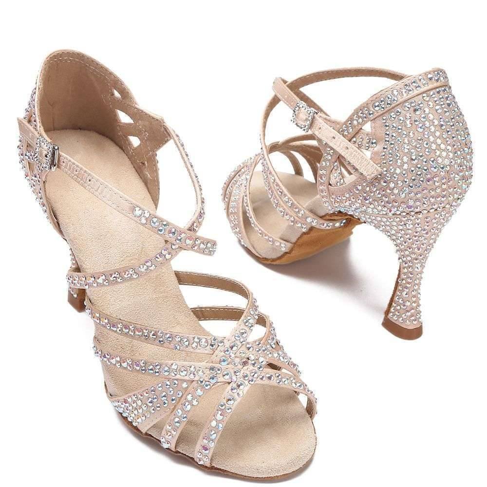 Zapatos de baile latino con diamantes de imitación para mujer Sandalias Zapatos de baile latino con diamantes de imitación para mujer