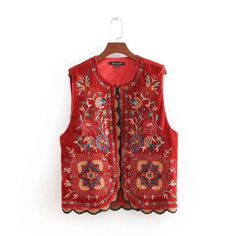 Embroidery Women's Vest in Red